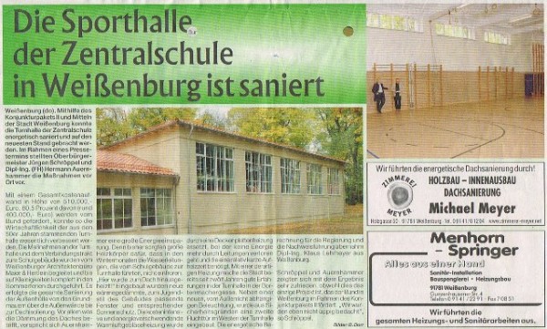 Energetische Sanierung der Turnhalle Zentralschule Konjunkturpaket II Energetische Sanierung der Turnhalle Zentralschule Konjunkturpaket II